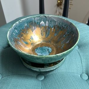 Hutchenreuther Tirschenreuth Germany green and gold drip glaze bowl and tray